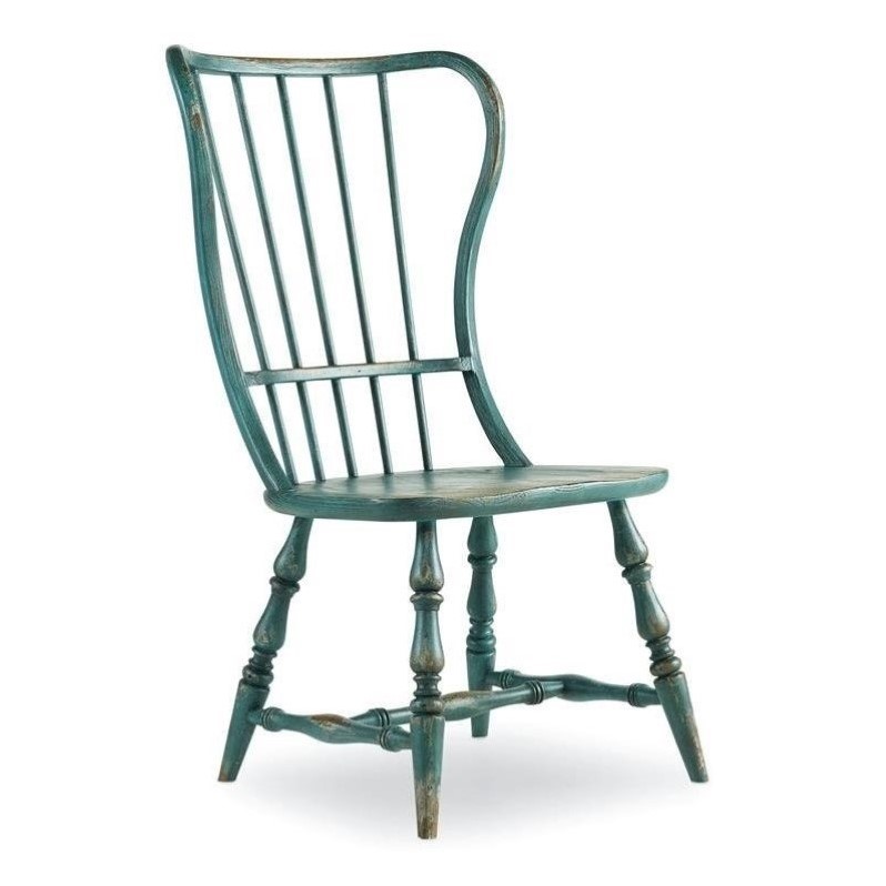 Beaumont Lane Transitional Spindle Back Wood Dining Chair in Blue Finish