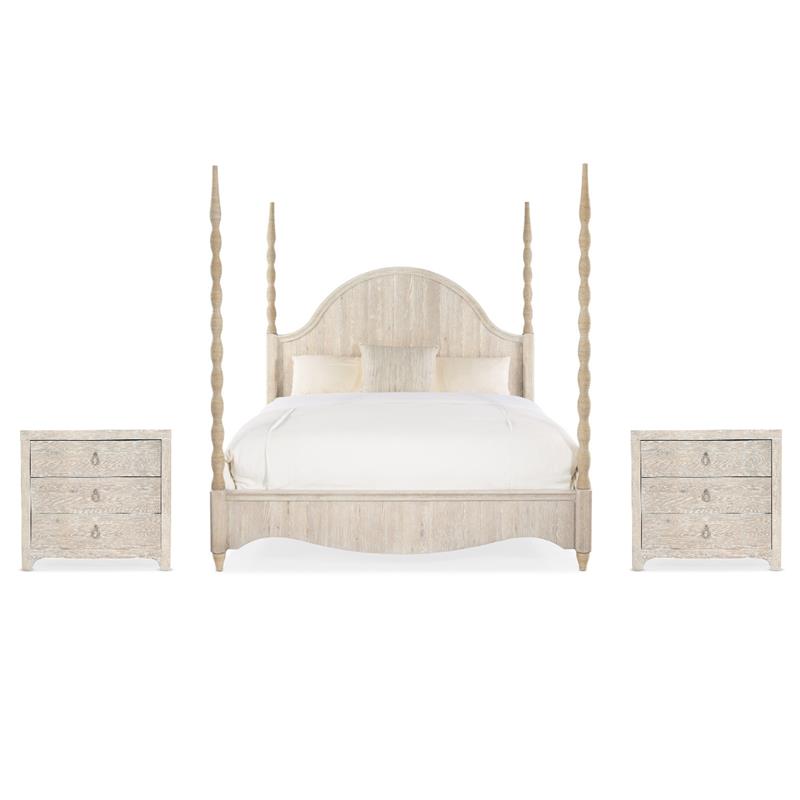 Beaumont Lane Set of 2 Nightstands & California King Poster Bed in Whitewash