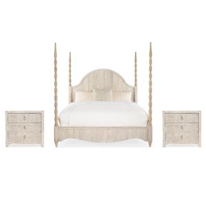 Beaumont Lane Set of 2 Nightstands & California King Poster Bed in Whitewash