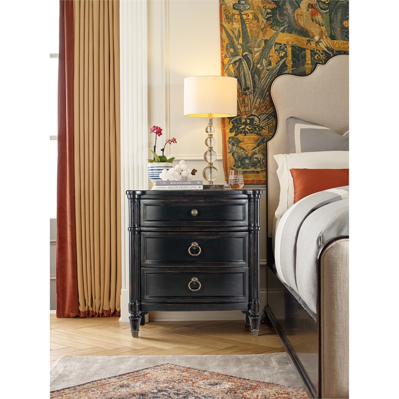 Beaumont Lane King Upholstered Bed and 2 Nightstands in Black Cherry