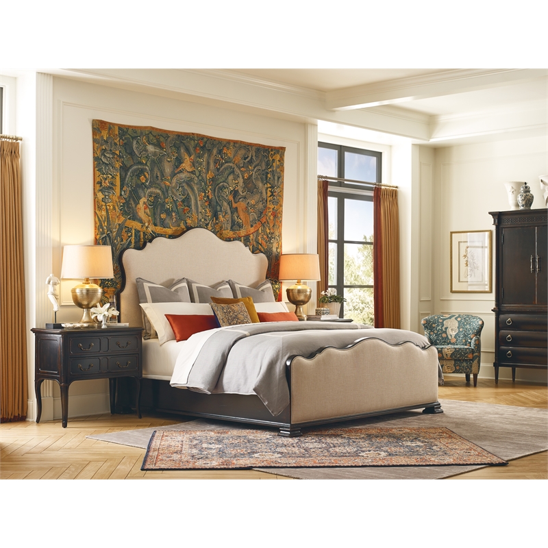 Beaumont Lane King Upholstered Bed and 2 Nightstands in Black Cherry