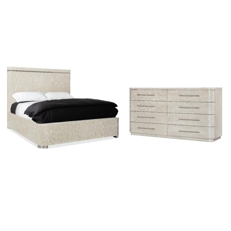 Beaumont Lane Queen Panel Bed & Wood Dresser Set in Natural Oak