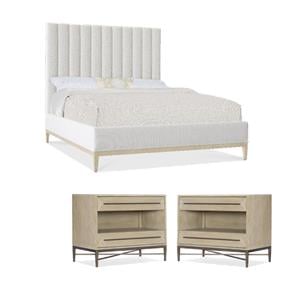 Beaumont Lane Bedroom Set of 2 Nightstands and Queen Upholstered Bed