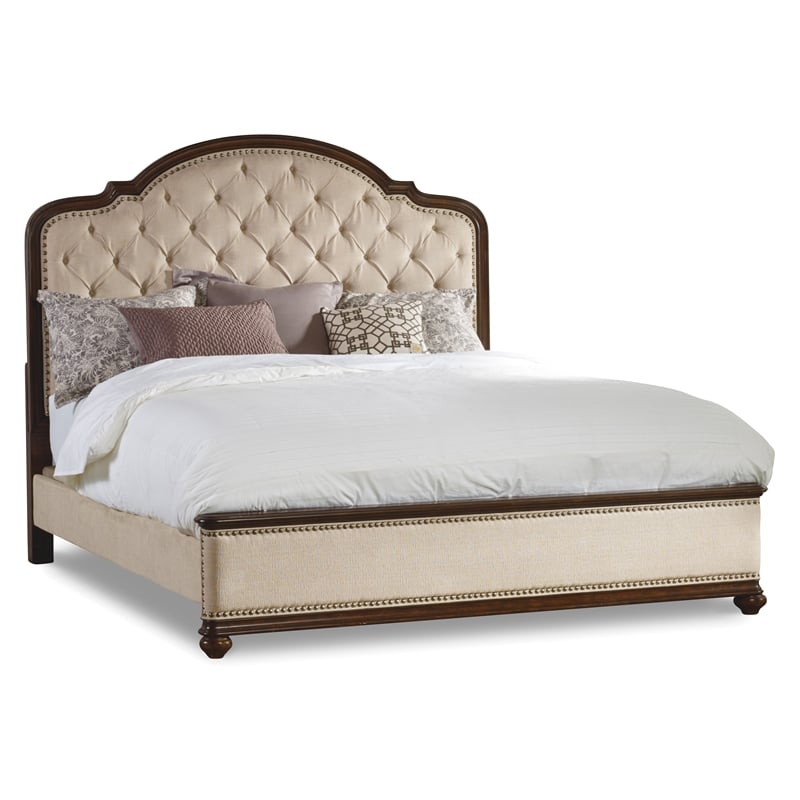 Beaumont Lane Set of Mahogany 2 Nightstands & Tufted King Bed
