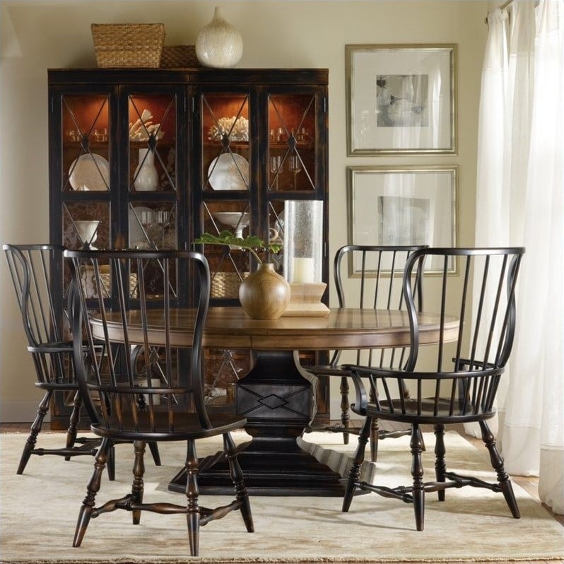 Beaumont Lane Ebony Black Hardwood and Glass Display Cabinets - Set of 3