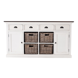 Beaumont Lane Mahogany Wood Buffet with 4 Baskets 4 Drawers 2 Doors in White
