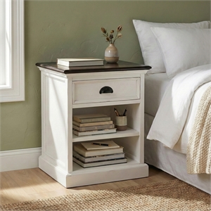 Beaumont Lane Mahogany Bedside Table with Shelves in White Distress & Deep Brown