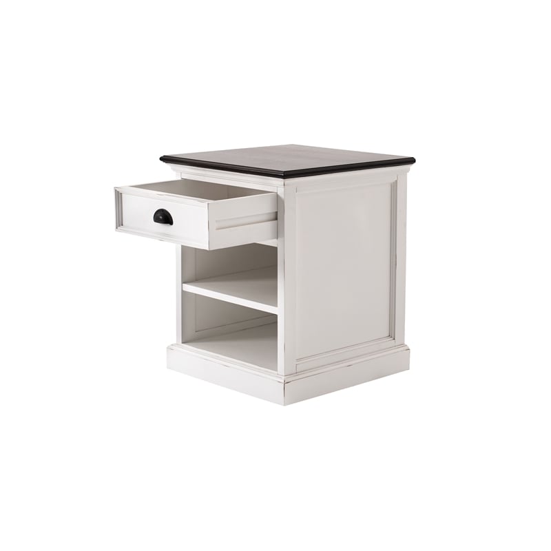 Beaumont Lane Mahogany Bedside Table with Shelves in White Distress & Deep Brown
