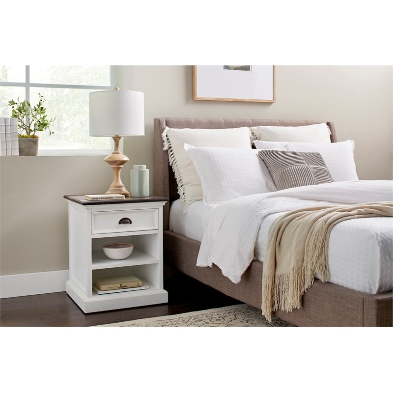 Beaumont Lane Mahogany Bedside Table with Shelves in White Distress & Deep Brown