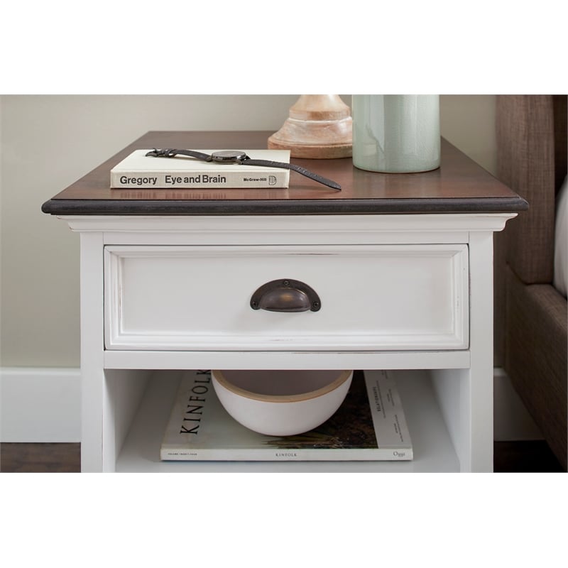 Beaumont Lane Mahogany Bedside Table with Shelves in White Distress & Deep Brown