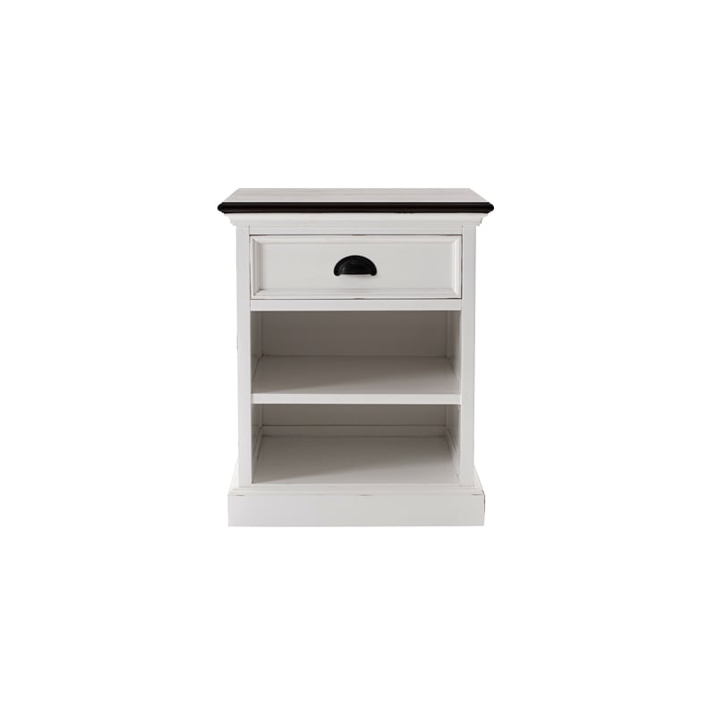 Beaumont Lane Mahogany Bedside Table with Shelves in White Distress & Deep Brown