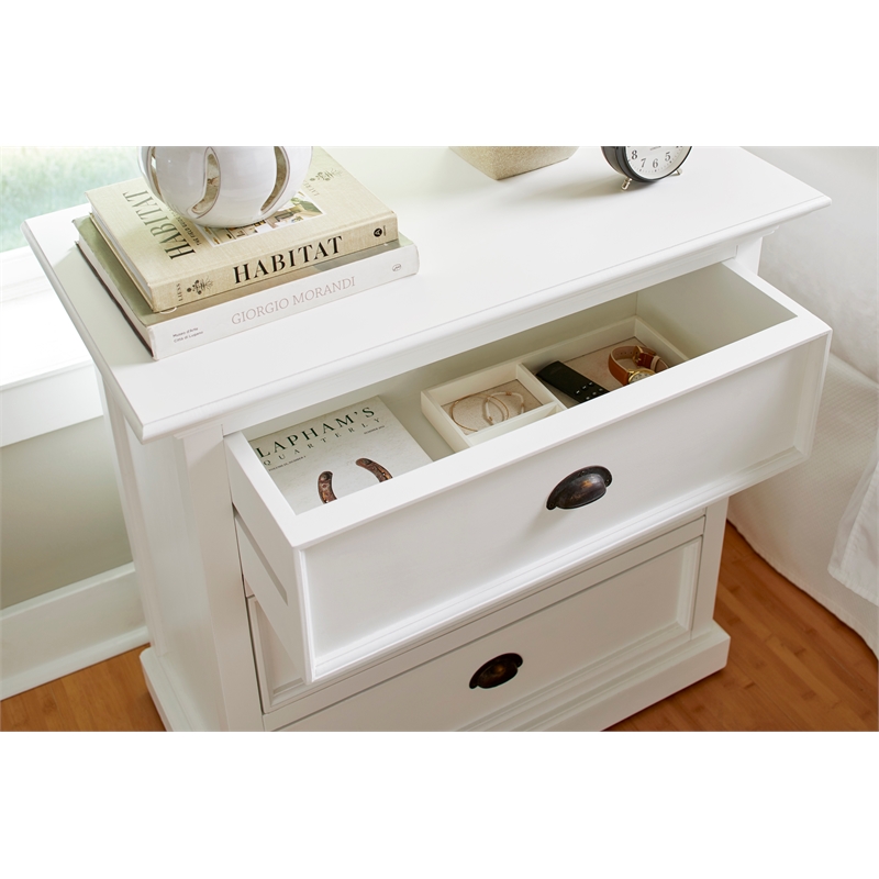 Beaumont Lane Mahogany Wood Bedside 3 Drawer Unit in Classic White