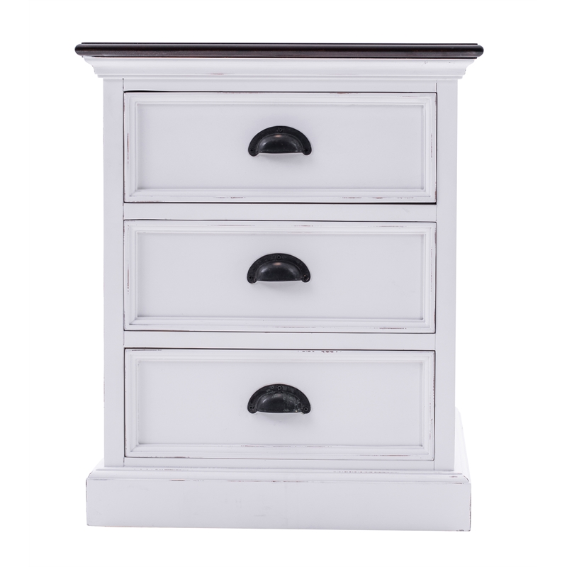 Beaumont Lane Mahogany Wood Bedside 3 Drawer Unit in White Distress & Deep Brown