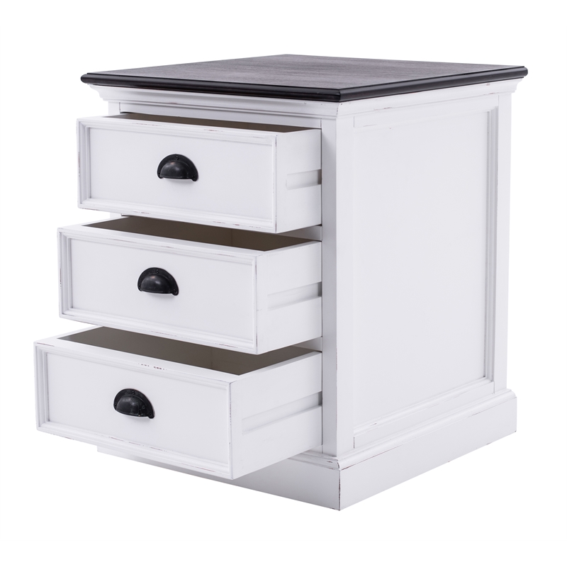 Beaumont Lane Mahogany Wood Bedside 3 Drawer Unit in White Distress & Deep Brown