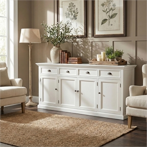Beaumont Lane Mahogany Wood Buffet with 4 Doors 4 Drawers in White