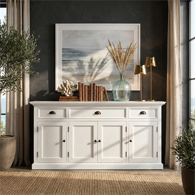 Beaumont Lane Mahogany Wood Buffet Console Table with 3 Drawers in White
