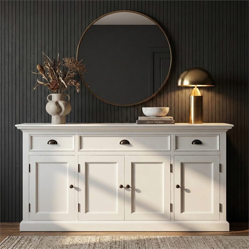 Beaumont Lane Mahogany Wood Buffet Console Table with 3 Drawers in White