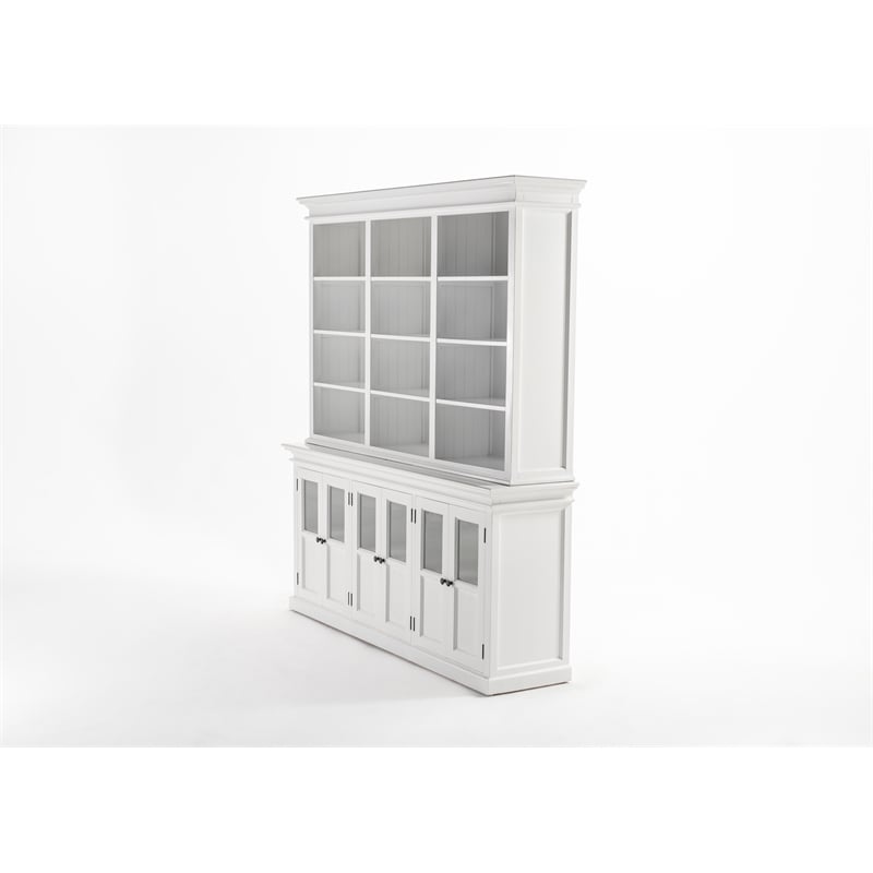 Beaumont Lane Solid Wood Hutch Unit with 12 Shelves and 6 Glass Doors in White