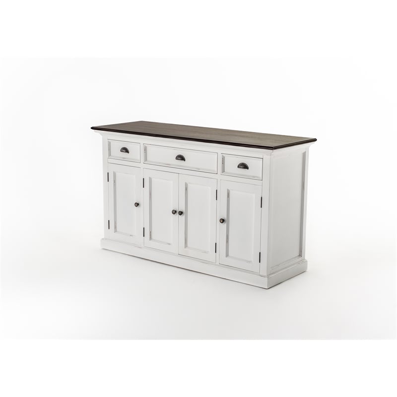 Beaumont Lane Solid Wood Buffet with 4 Doors 3 Drawers in White and Brown