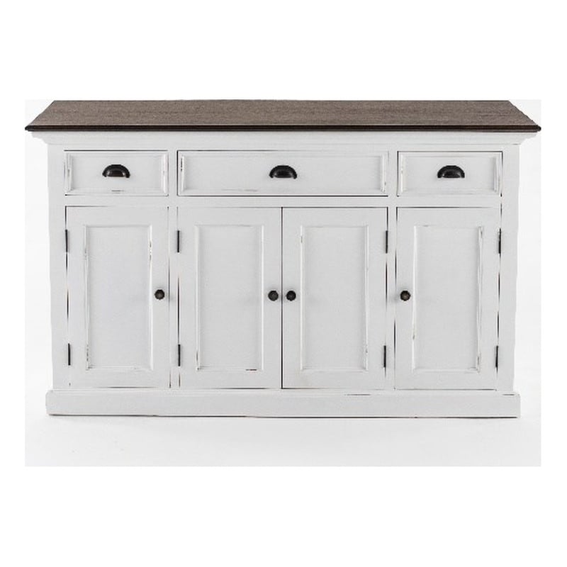 Beaumont Lane Solid Wood Buffet with 4 Doors 3 Drawers in White and Brown