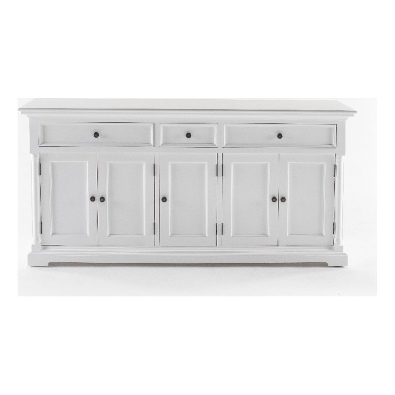 Beaumont Lane Solid Wood Buffet with 5 Doors 3 Drawers in White