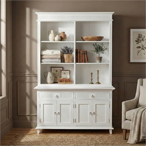 Beaumont Lane Hutch Unit with 6 Shelves and Groove Detailing in White