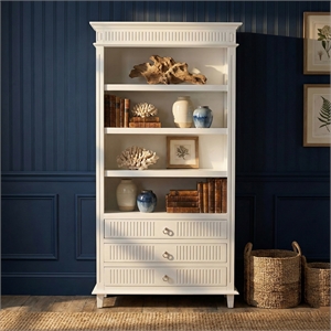 Beaumont Lane Plantation Mahogany Wood Bookcase with 3 Drawers in White