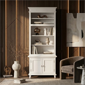 Beaumont Lane Single-Bay Solid Wood Hutch Unit with Adjustable Shelves in White