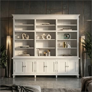 Beaumont Lane Triple-Bay Solid Wood Hutch Unit with Adjustable Shelves in White