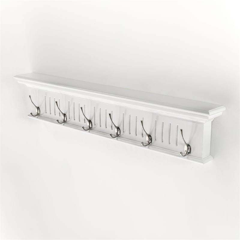 Beaumont Lane 6 Hook Grooved Solid Mahogany Coat Rack in Pure White