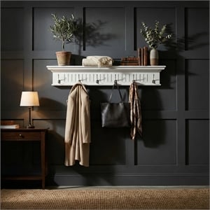Beaumont Lane 6 Hook Grooved Solid Mahogany Coat Rack in Pure White