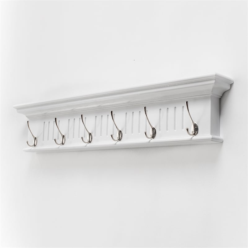 Beaumont Lane 6 Hook Grooved Solid Mahogany Coat Rack in Pure White