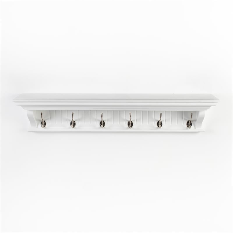 Beaumont Lane 6 Hook Grooved Solid Mahogany Coat Rack in Pure White