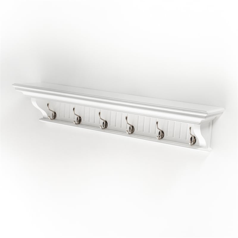 Beaumont Lane 6 Hook Grooved Solid Mahogany Coat Rack in Pure White