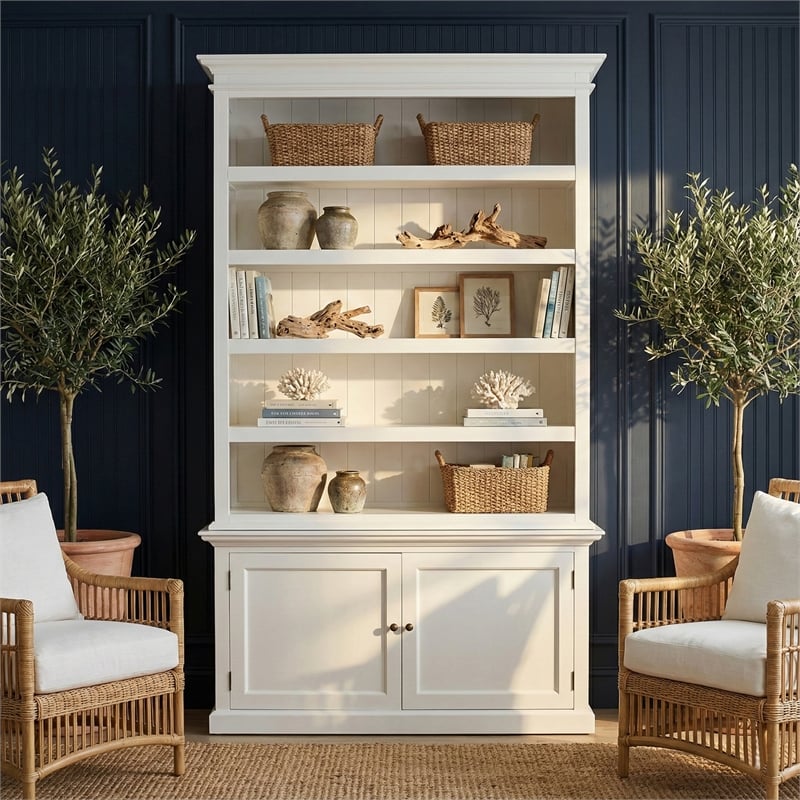 Beaumont Lane Mahogany Wood Single-Bay Hutch with 5 Shelves in White