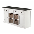 Beaumont Lane Mahogany Wood Buffet with 4 Kubu Rattan Baskets in White