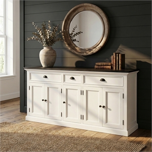 Beaumont Lane Mahogany Wood Farmhouse Buffet with 5 Doors 3 Drawers in White