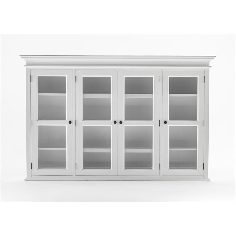 Beaumont Lane Solid Wood Buffet Hutch Unit with 4 Glass Doors in White
