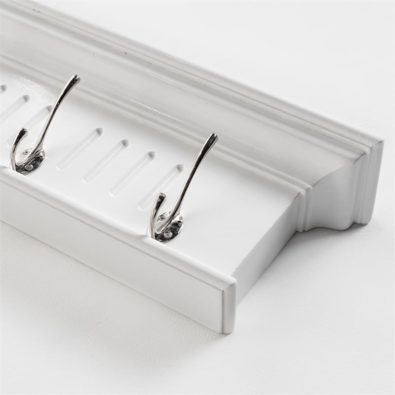 Beaumont Lane 4 Hook Grooved Solid Mahogany Coat Rack in Pure White