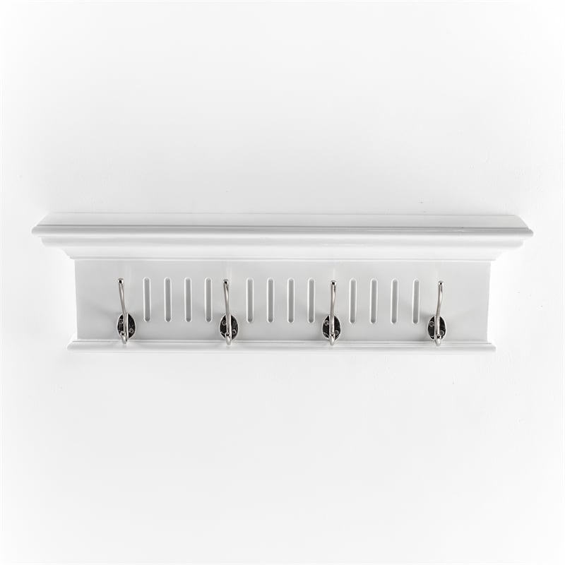 Beaumont Lane 4 Hook Grooved Solid Mahogany Coat Rack in Pure White