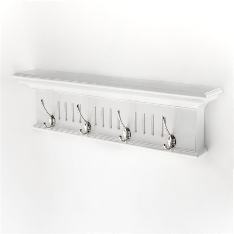 Beaumont Lane 4 Hook Grooved Solid Mahogany Coat Rack in Pure White