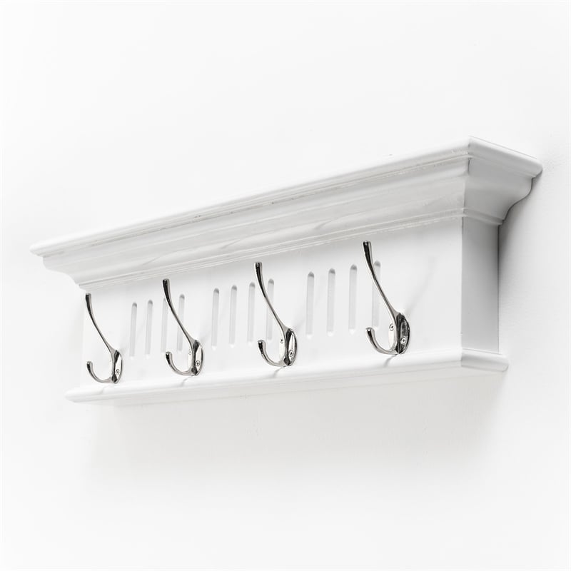 Beaumont Lane 4 Hook Grooved Solid Mahogany Coat Rack in Pure White