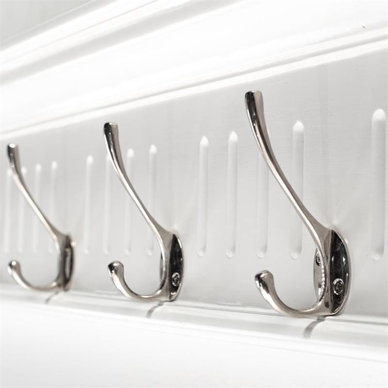 Beaumont Lane 8 Hook Grooved Solid Mahogany Coat Rack in Pure White