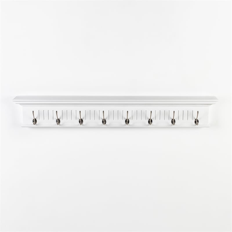 Beaumont Lane 8 Hook Grooved Solid Mahogany Coat Rack in Pure White