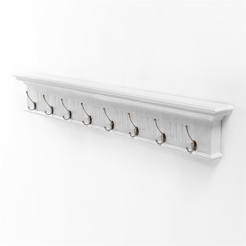 Beaumont Lane 8 Hook Grooved Solid Mahogany Coat Rack in Pure White