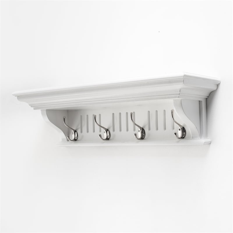 Beaumont Lane 4 Hook Grooved Solid Mahogany Coat Rack in Pure White