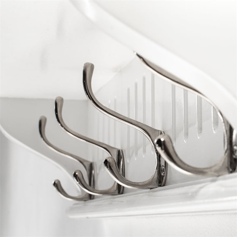 Beaumont Lane 4 Hook Grooved Solid Mahogany Coat Rack in Pure White