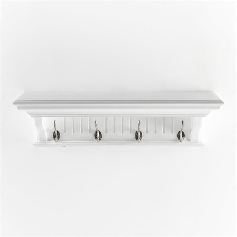 Beaumont Lane 4 Hook Grooved Solid Mahogany Coat Rack in Pure White