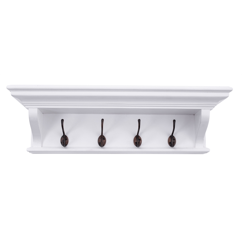 Beaumont Lane Mahogany Wood 4 Hook Coat Rack 70 cm in Classic White