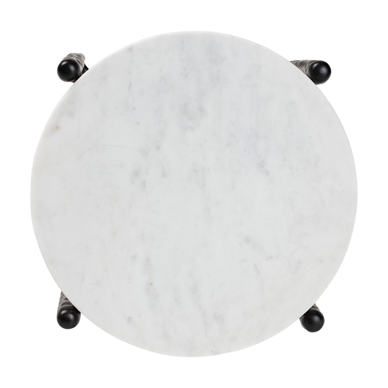 Beaumont Lane Round Marble Side Table Hand-Forged Metal Crisscross Base